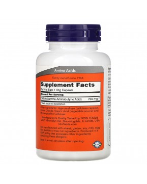 Now Foods, ГАМК, 750 мг, 100 растительных капсул